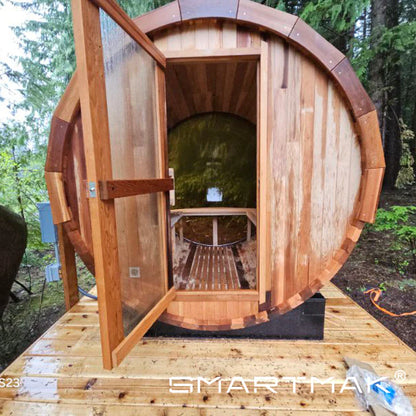 Barrel 3 & 4™ Canadian Hemlock/Red Cedar Outdoor Barrel Sauna (Available in 4-Person & 8-Person)