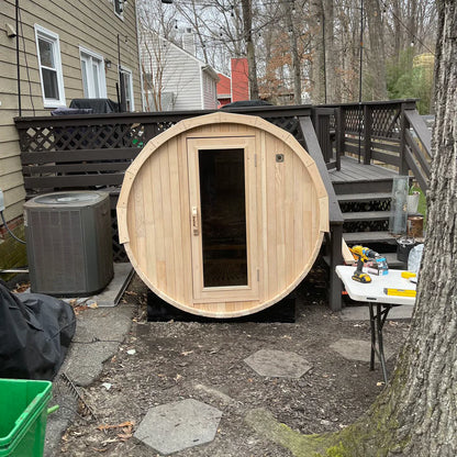 Barrel 3 & 4™ Canadian Hemlock/Red Cedar Outdoor Barrel Sauna (Available in 4-Person & 8-Person)