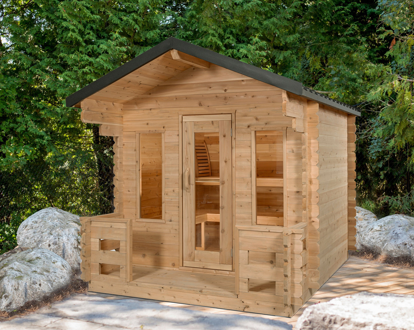 CT Georgian Cabin Sauna with Porch (Wood Burning or Electric) - 6 Person