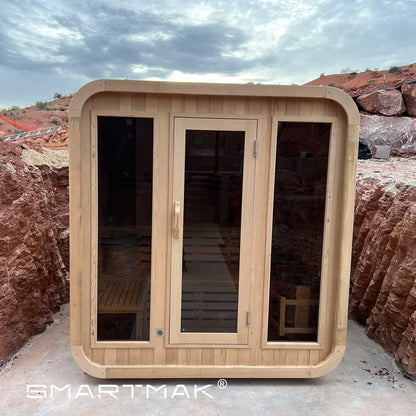 Square 1™ Outdoor 4-Person Wooden Square Steam Sauna Room